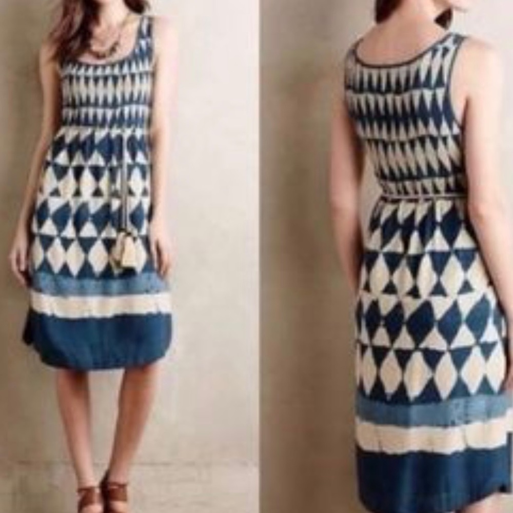 Mauve Blue and White Geometric Dress